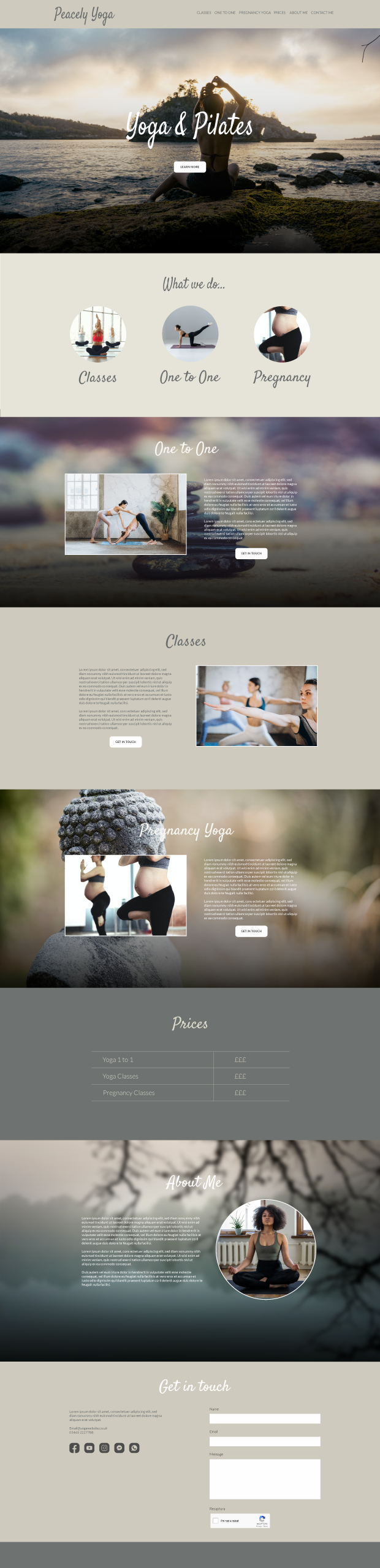 Example of a website designed for yoga or holistic practitioner